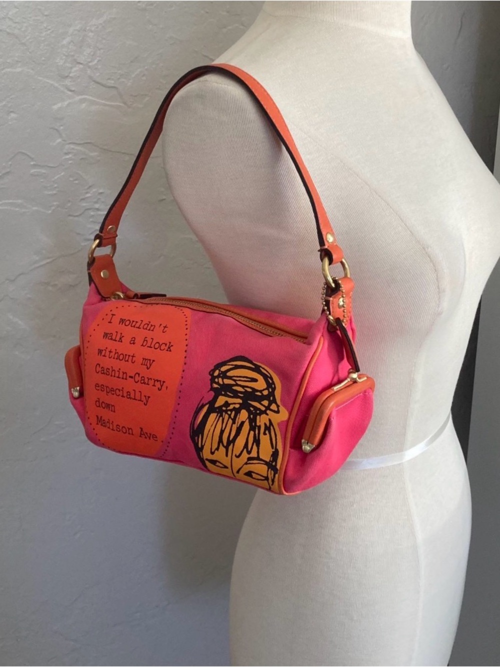 Vintage Bonnie Coach Pink and Orange Graphic Cashin-Carry Shoulder Bag